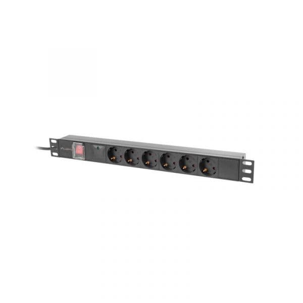 Lanberg PDU-06F-0200-BK Extensão Rack 19" 1U 16A 6x Schuko Black 2M