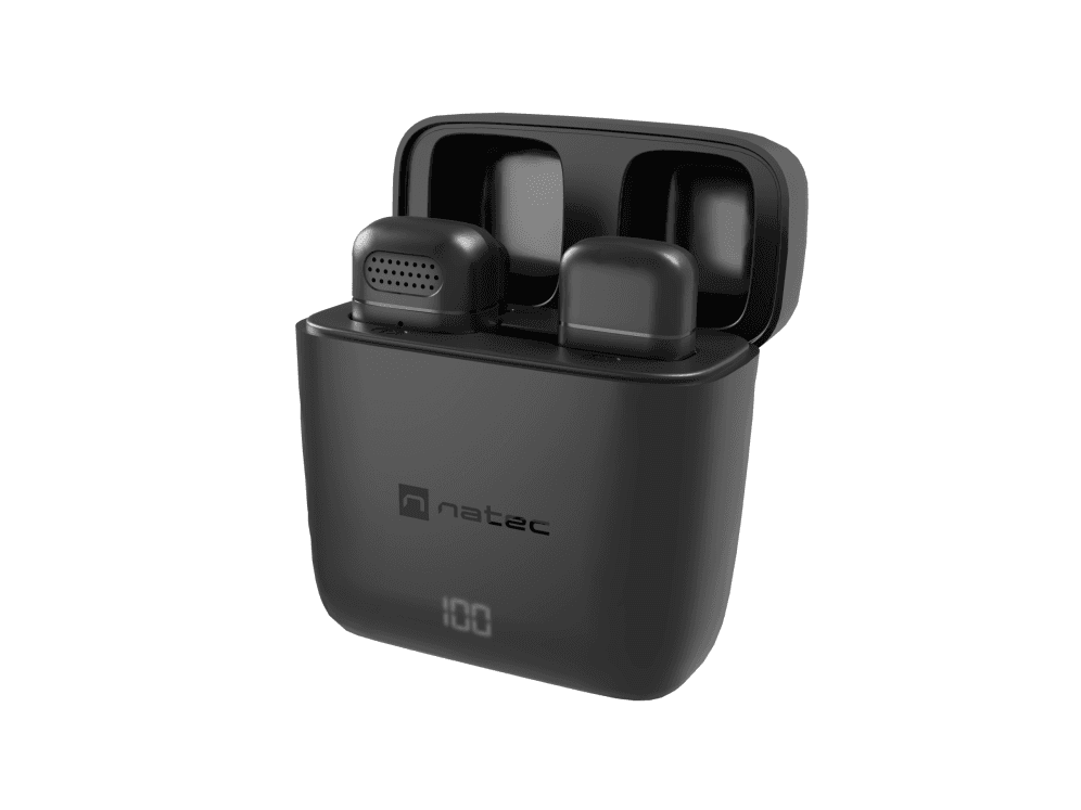 Natec Microfone Hopper Lavalier Wireless Lightning NMI-2255 Preto para Smartphone