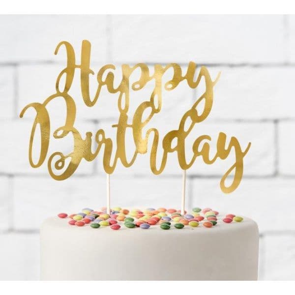 Partydeco Topo de Bolo "Happy Birthday" Dourado - 3360881