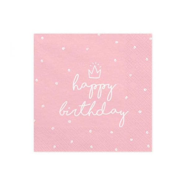 Partydeco Guardanapos Happy Birthday Coroa Rosa - 530750661