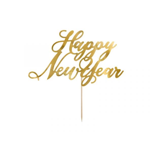 Partydeco Topo de Bolo "Happy New Year" Dourado - 3360653