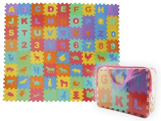 TAPETE PUZZLE ALFANUMÉRICO E ANIMAIS 72 PEÇAS