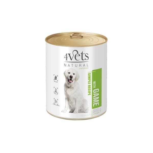 Ração Húmida 4Vets Natural Simple Recipe com Caça 800g
