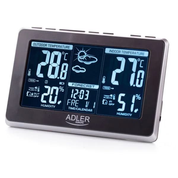 Adler Estação Meteorológica Temperatura e Humidade Interior e Exterior, Sensor sem fios Preto - AD1175