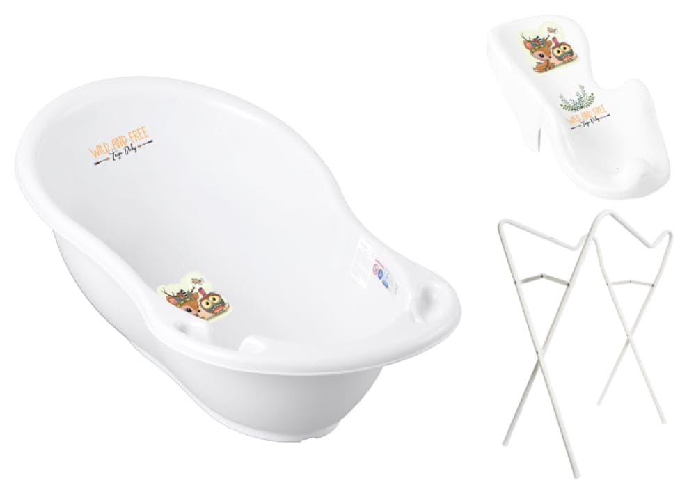 Banheira 86 cm com suporte, assento anti-derrapante e sistema de drenagem B.Active Wild & Free White - Little Deer