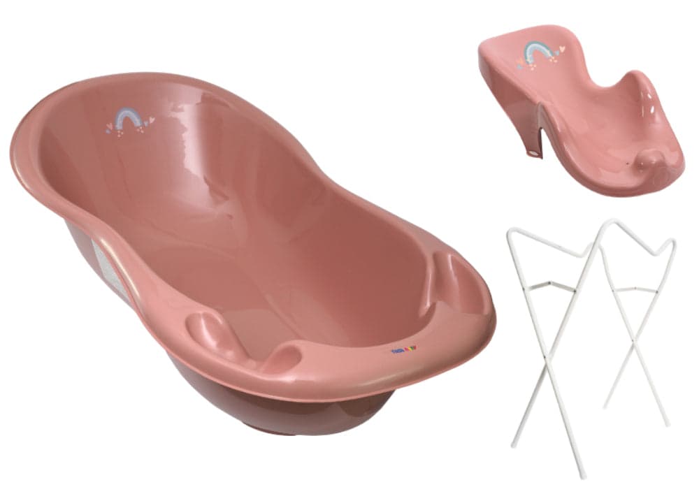 Banheira 86 cm com suporte, assento anti-derrapante e sistema de drenagem B.Active Meteo Pink