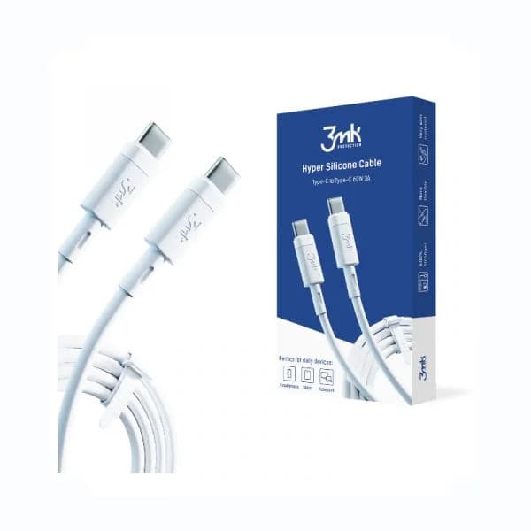 Cabo 3MK Hyper Silicone Cable USB-C para USB-C 60W 3A Branco