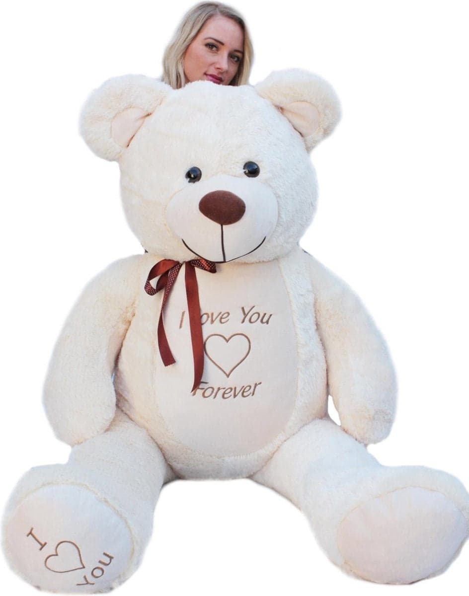 Urso de peluche creme com mensagem I Love You