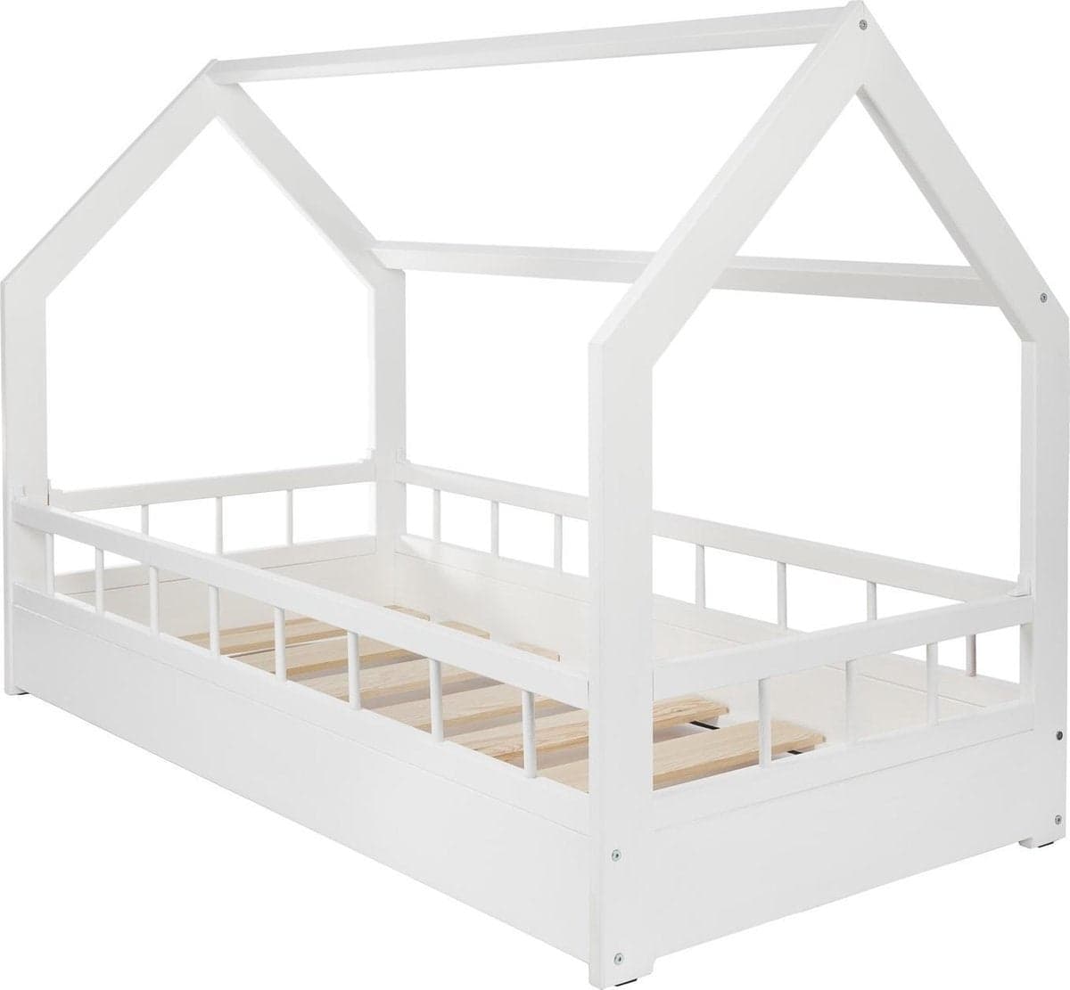 Cama infantil 160x80 cm em madeira branca com proteção lateral