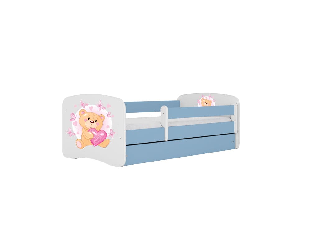 Cama 160 x80 cm Kocot Kids com gaveta e colchão BabyDreams Teddybear Butterflies Blue