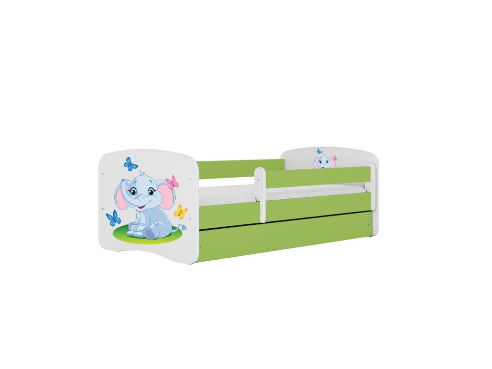 Cama 160 x 80 cm Kocot Kids com gaveta e colchão BabyDreams Baby Elephant Green