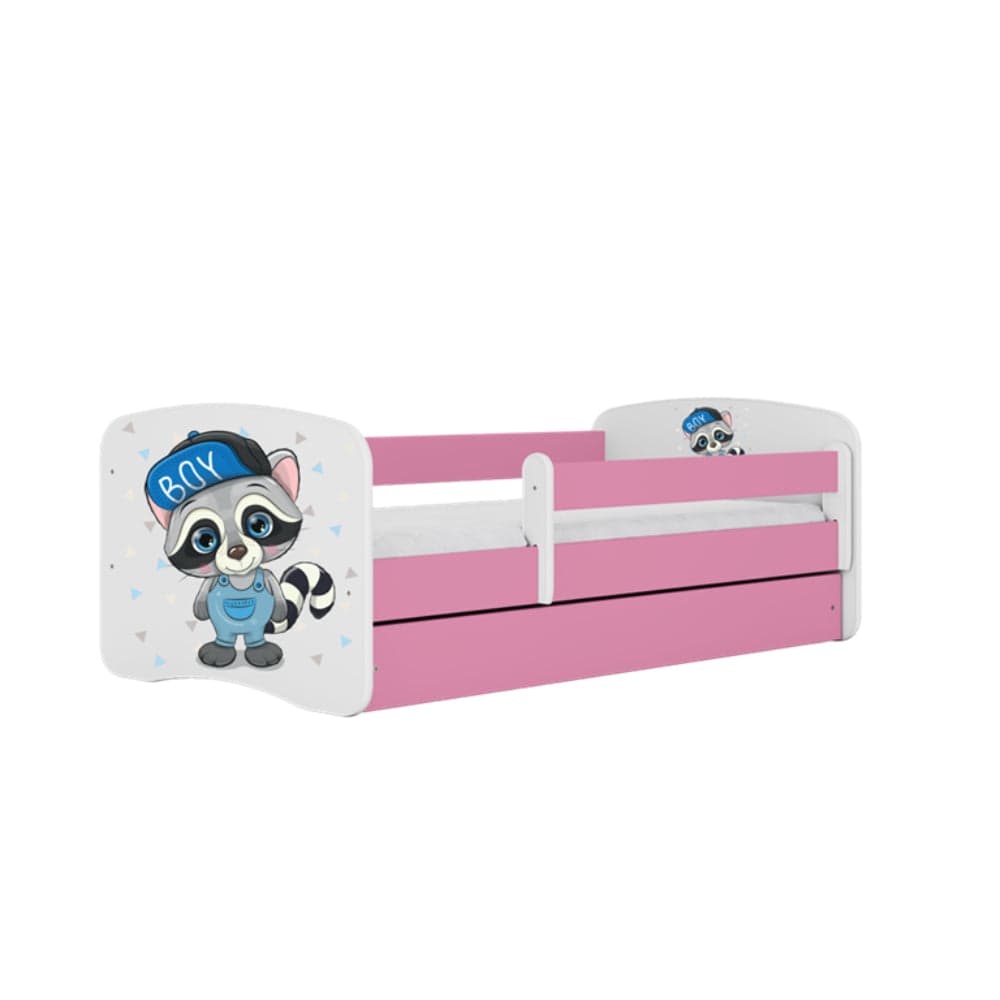 Cama 140 x 70 cm Kocot Kids com gaveta e colchão BabyDreams Raccoon Pink
