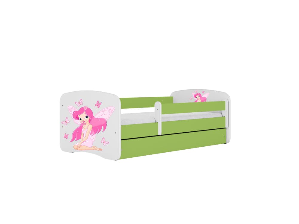 Cama 160 x 80 cm Kocot Kids com gaveta e colchão BabyDreams Fairy Borboletas Green