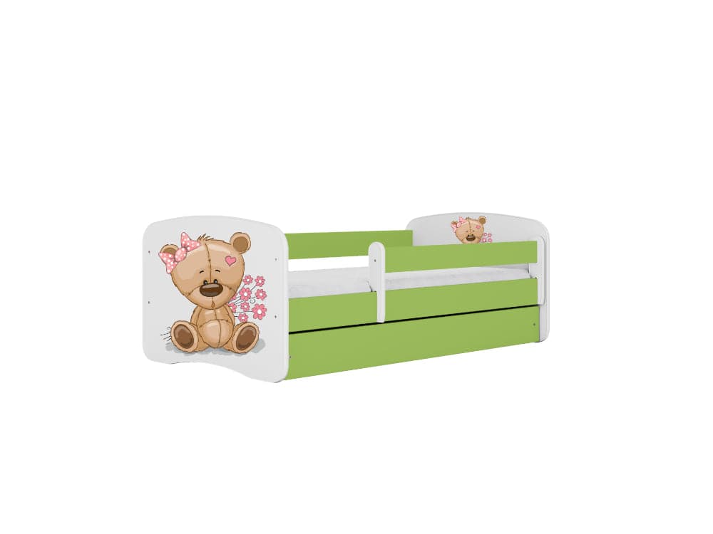 Cama 140 x 70 cm Kocot Kids com gaveta e colchão BabyDreams Teddybear Flowers Green