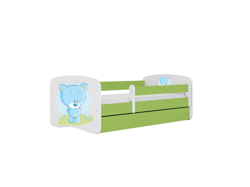 Cama 180 x 80 cm Kocot Kids com gaveta e colchão BabyDreams Blue Teddybear Green
