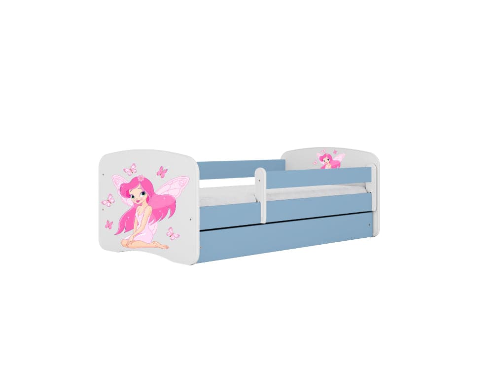 Cama 180 x 80 cm Kocot Kids com gaveta e colchão BabyDreams Fairy Borboletas Blue