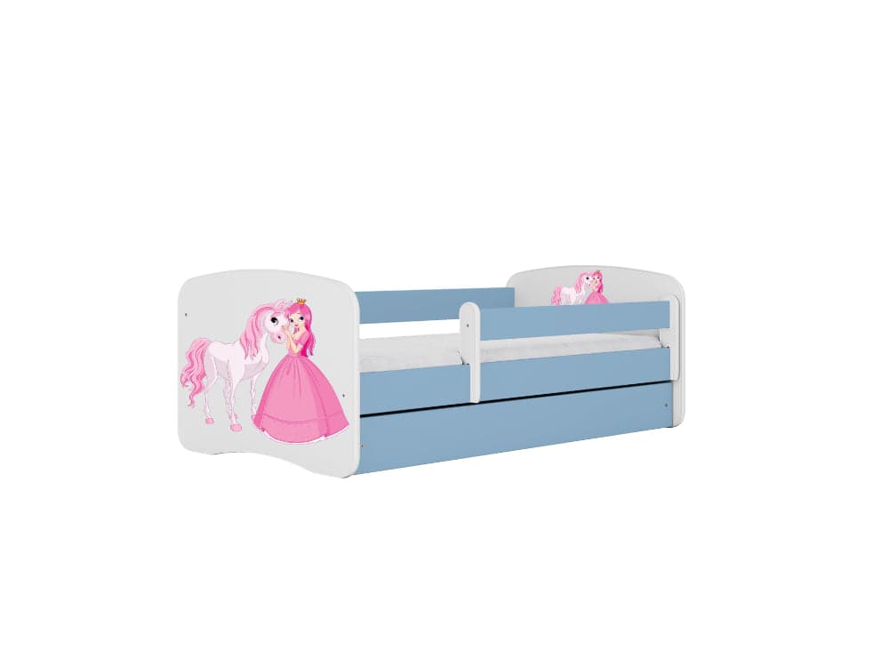 Cama 160 x80 cm Kocot Kids com gaveta e colchão BabyDreams Princess and Horse Blue