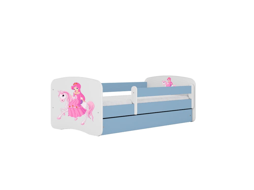 Cama 160 x80 cm Kocot Kids com gaveta e colchão BabyDreams Princess on Horse Blue