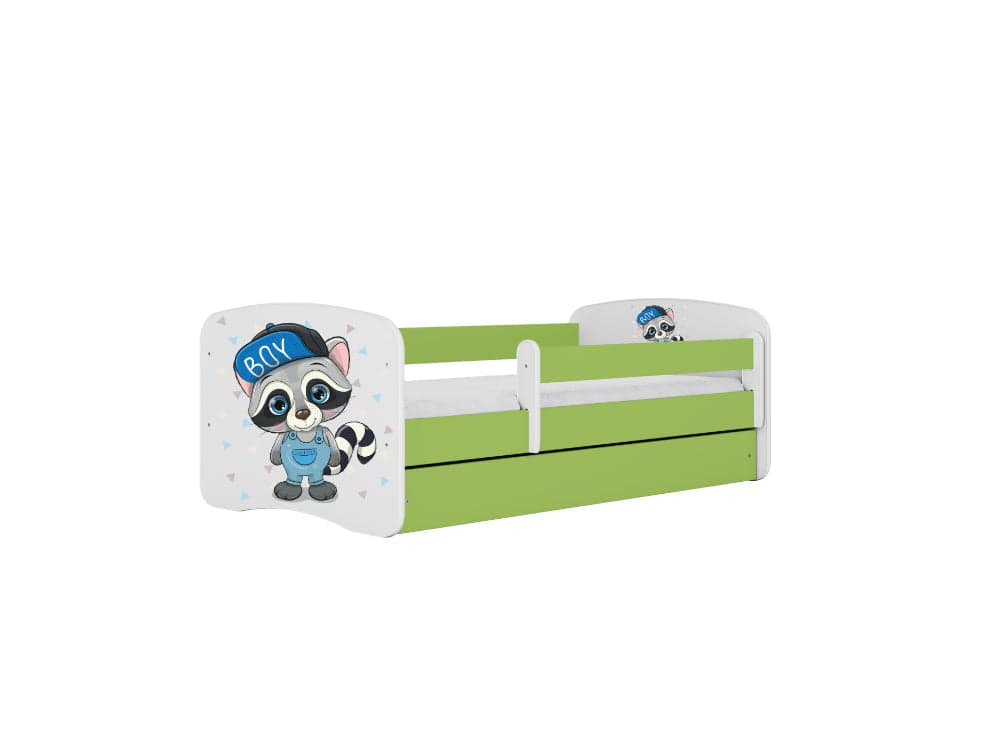 Cama 140 x 70 cm Kocot Kids com gaveta BabyDreams Raccoon Green