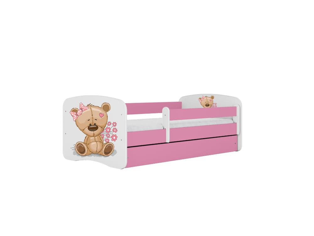 Cama 180 x 80 cm Kocot Kids com colchão BabyDreams Teddybear Flowers Pink