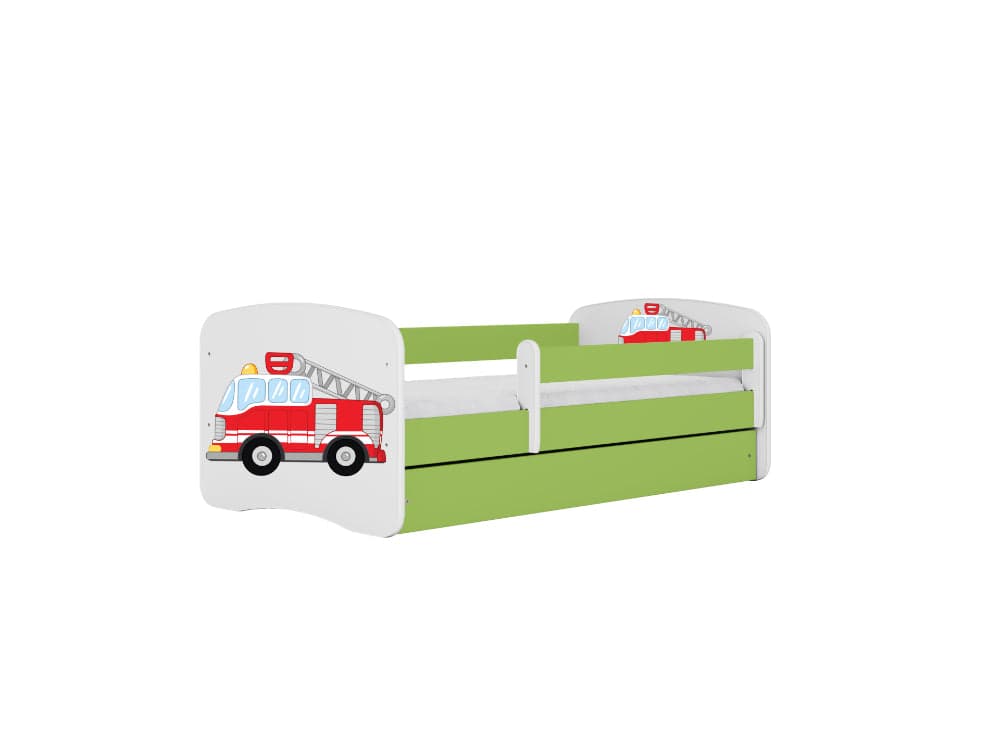 Cama 180 x 80 cm Kocot Kids com gaveta e colchão BabyDreams Fire Brigade Green