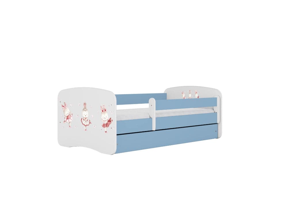 Cama 140 x 70 cm Kocot Kids com gaveta e colchão BabyDreams Dancing Bunnies Blue