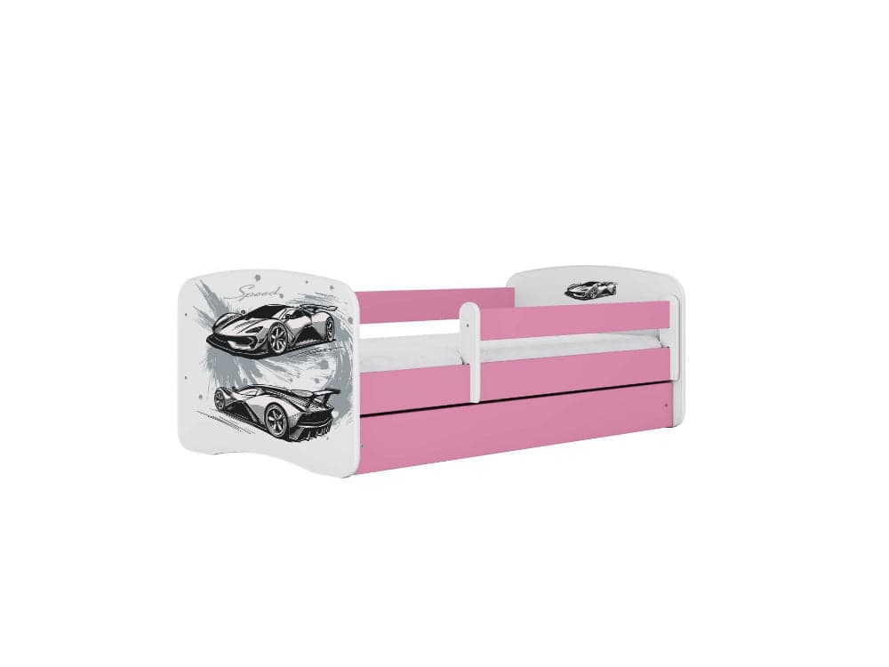 Cama 180 x 80 cm Kocot Kids com colchão BabyDreams Sports Car Pink