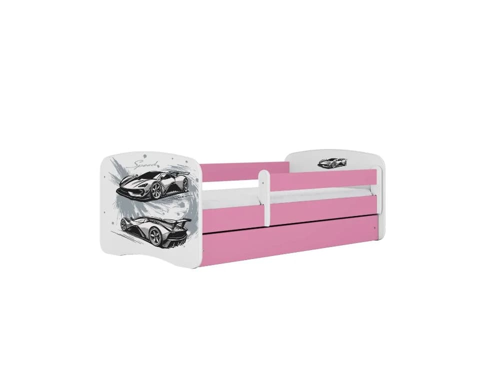 Cama 180 x 80 cm Kocot Kids com gaveta BabyDreams Sports Car Pink