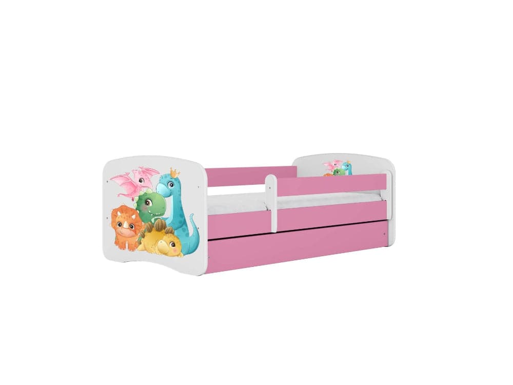 Cama 160 x 80 cm Kocot Kids com colchão BabyDreams Tiny Dinos Pink