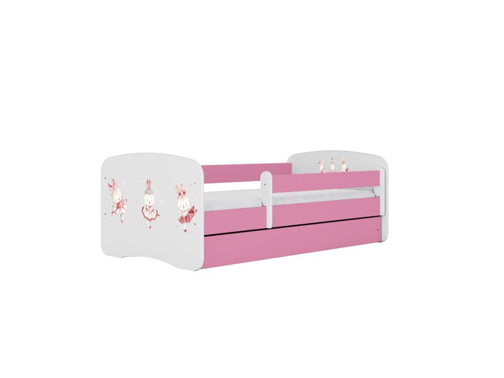 Cama 180 x 80 cm Kocot Kids com gaveta e colchão BabyDreams Dancing Bunnies Pink