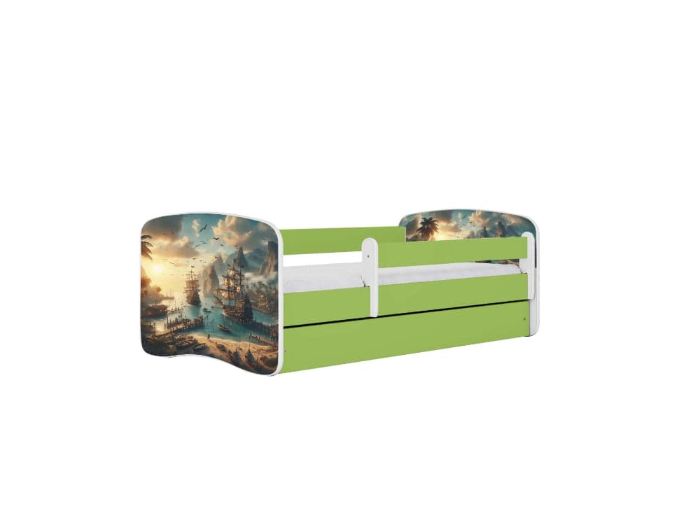 Cama 140 x 70 cm Kocot Kids com gaveta e colchão BabyDreams Ship Green