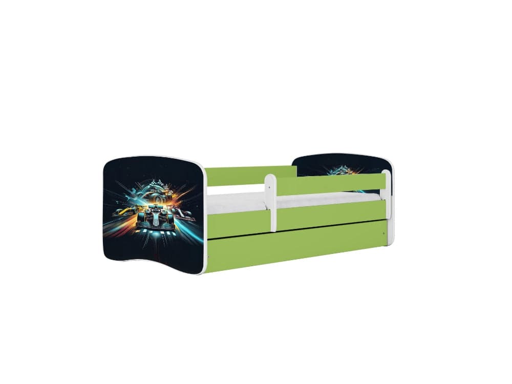 Cama 180 x 80 cm Kocot Kids com gaveta e colchão BabyDreams Race Green