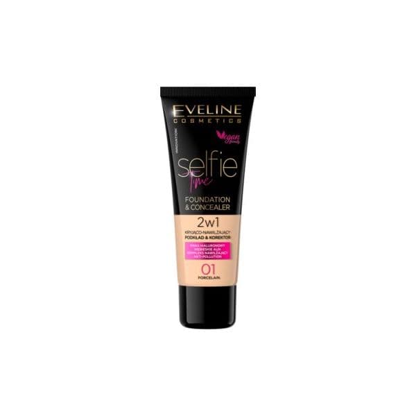 Eveline Selfie Time Base e Corretor 2 em 1 Tom 01 Porcelain 30ml