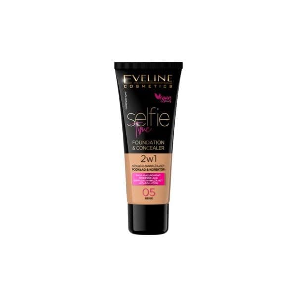 Eveline Selfie Time Base e Corretor 2 em 1 Tom 05 Beige 30ml