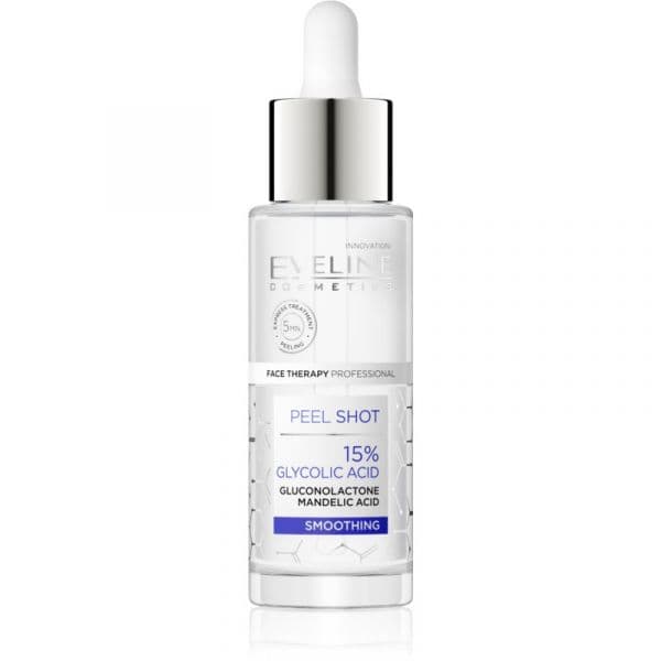 Eveline Cosmetics Sérum Shot 15% Glycolic Acid Peeling Corporal Suavizante para Unificar a Cor do Tom de Pele 30ml