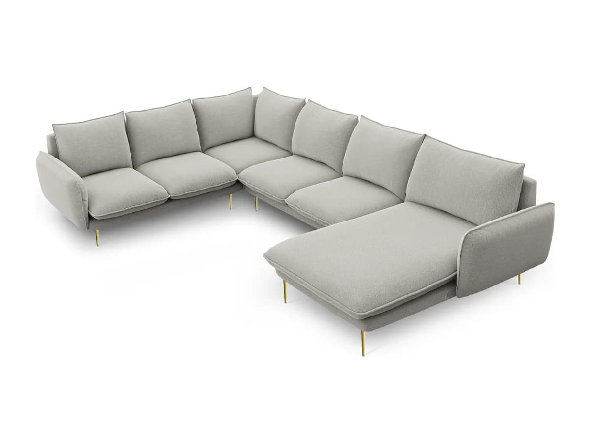Cosmopolitan Design - Sofá de canto panorâmico à esquerda "Vienna" 7 lugares em tecido estrutural cinza claro - 330x235x95cm