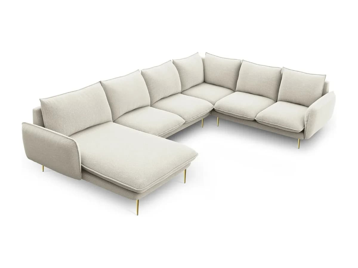 Cosmopolitan Design - Sofá de canto direito panorâmico "Vienna" 7 lugares em tecido estrutural bege claro - 330x235x95cm
