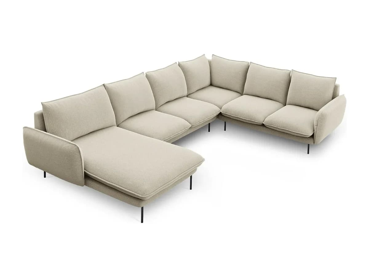 Cosmopolitan Design - Sofá de canto direito panorâmico "Vienna" 7 lugares em tecido estrutural bege - 330x235x95cm