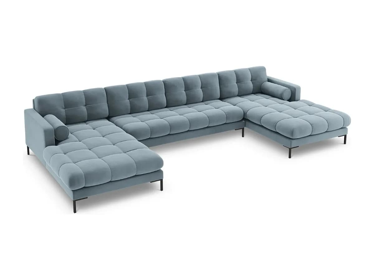 Cosmopolitan Design - Sofá panorâmico "Bali" 7 lugares em veludo azul claro - 383x185x75cm