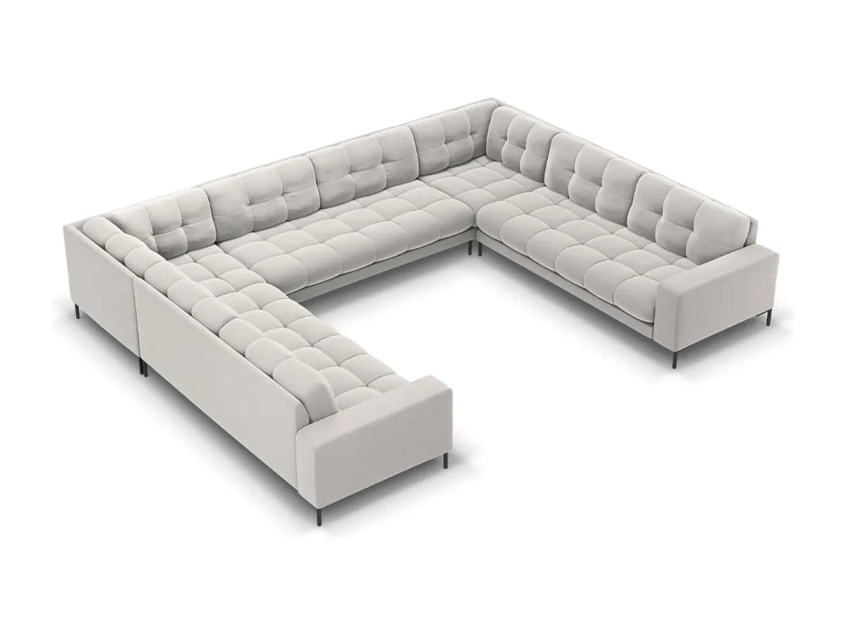 Cosmopolitan Design - Sofá panorâmico "Bali" 9 lugares em veludo amarelo - 327x256x75cm