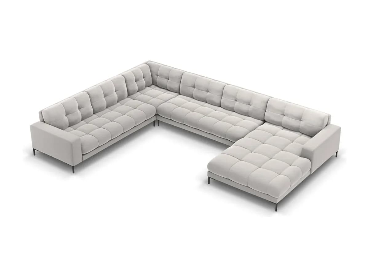 Cosmopolitan Design - Sofá de canto panorâmico à esquerda "Bali" 7 lugares em veludo cinza claro - 327x256x75cm