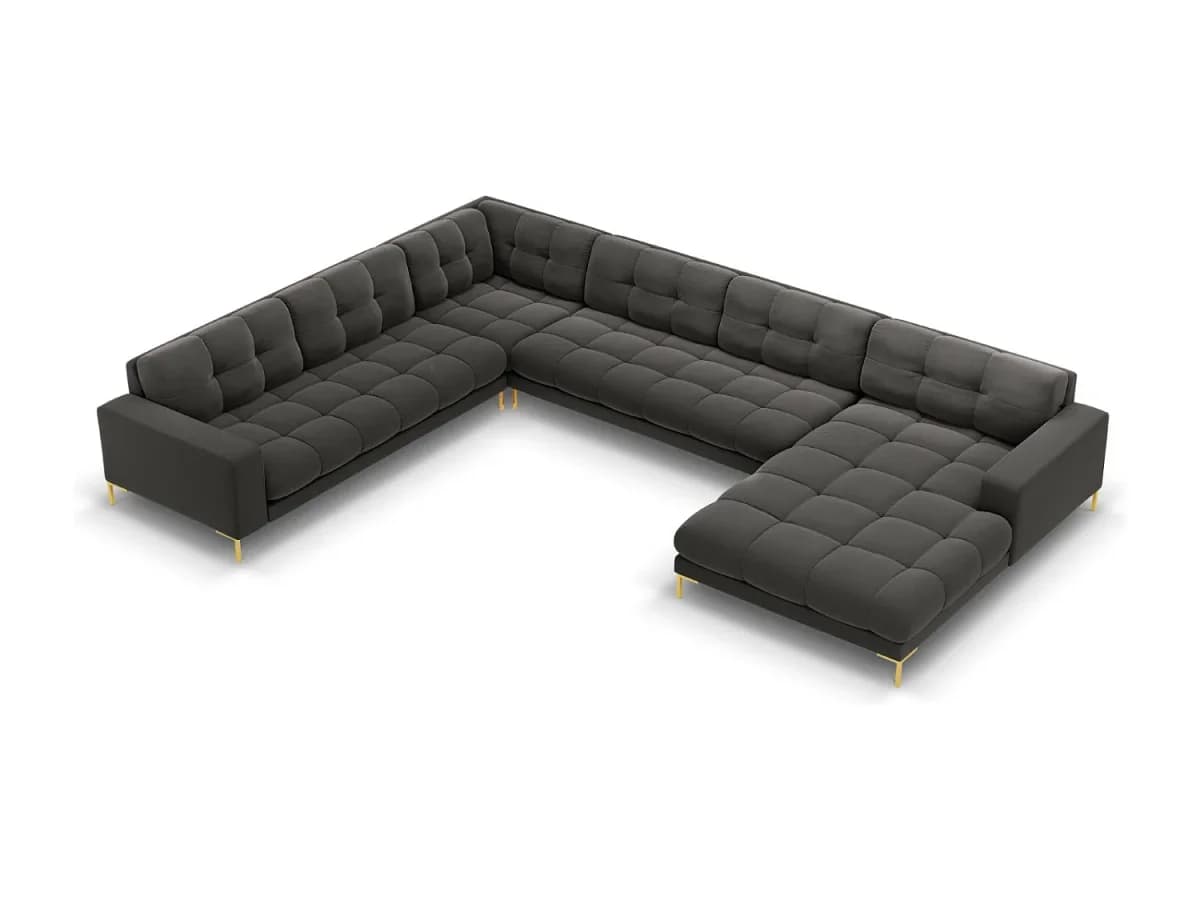 Cosmopolitan Design - Sofá de canto panorâmico à esquerda "Bali" 7 lugares em veludo cinza escuro - 327x256x75cm