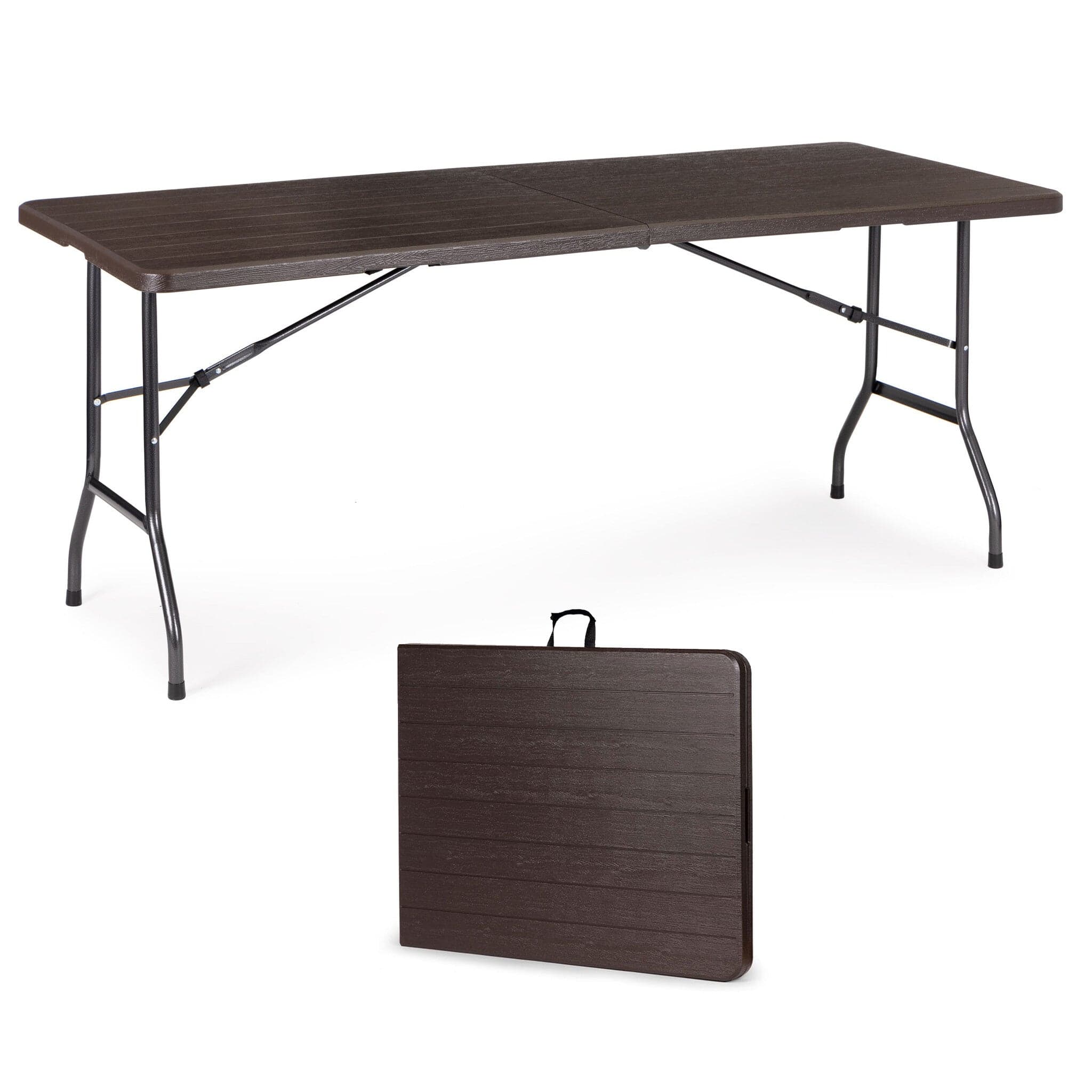 Mesa dobrável campismo 179x74 cm efeito madeira castanho