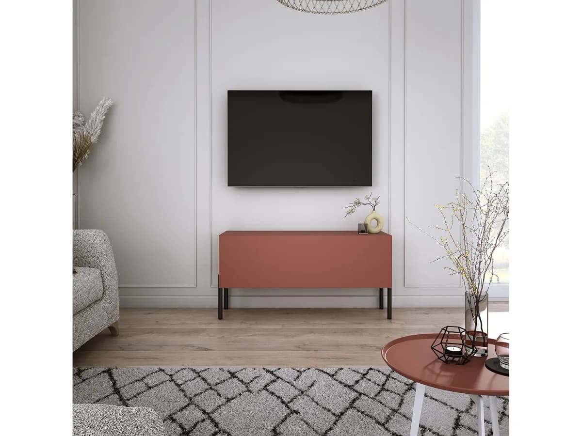 Móvel TV : Vermelho Tijolo, 100 x 52 x 32 cm, patas pretas