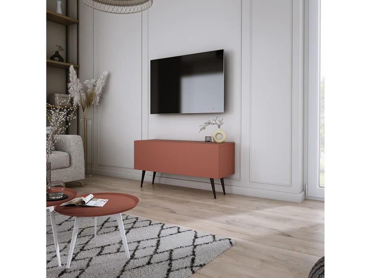Móvel TV : Vermelho Tijolo, 100 x 52 x 32 cm, patas pretas