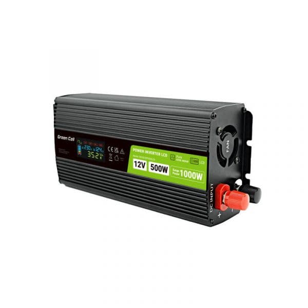 Green Cell Inversor de Potência INVGC12P500LCD 12V-230V 500W/1000W LCD Pure Sine Wave