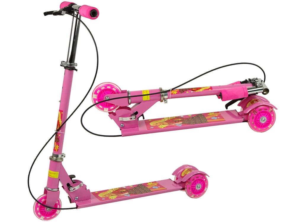 TROTINETE DE 3 RODAS COM LED E TRAVÃO DE MÃO ROSA