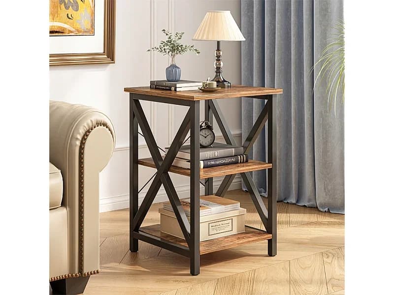 Mesa de café industrial quadrada de madeira prateleira retro armário loft