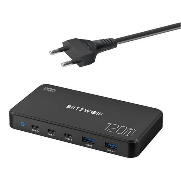 BlitzWolf CH-1951 BW-i100 Carregador de Parede e Estação de Carregamento 140W PD QC 5x Portas Preto