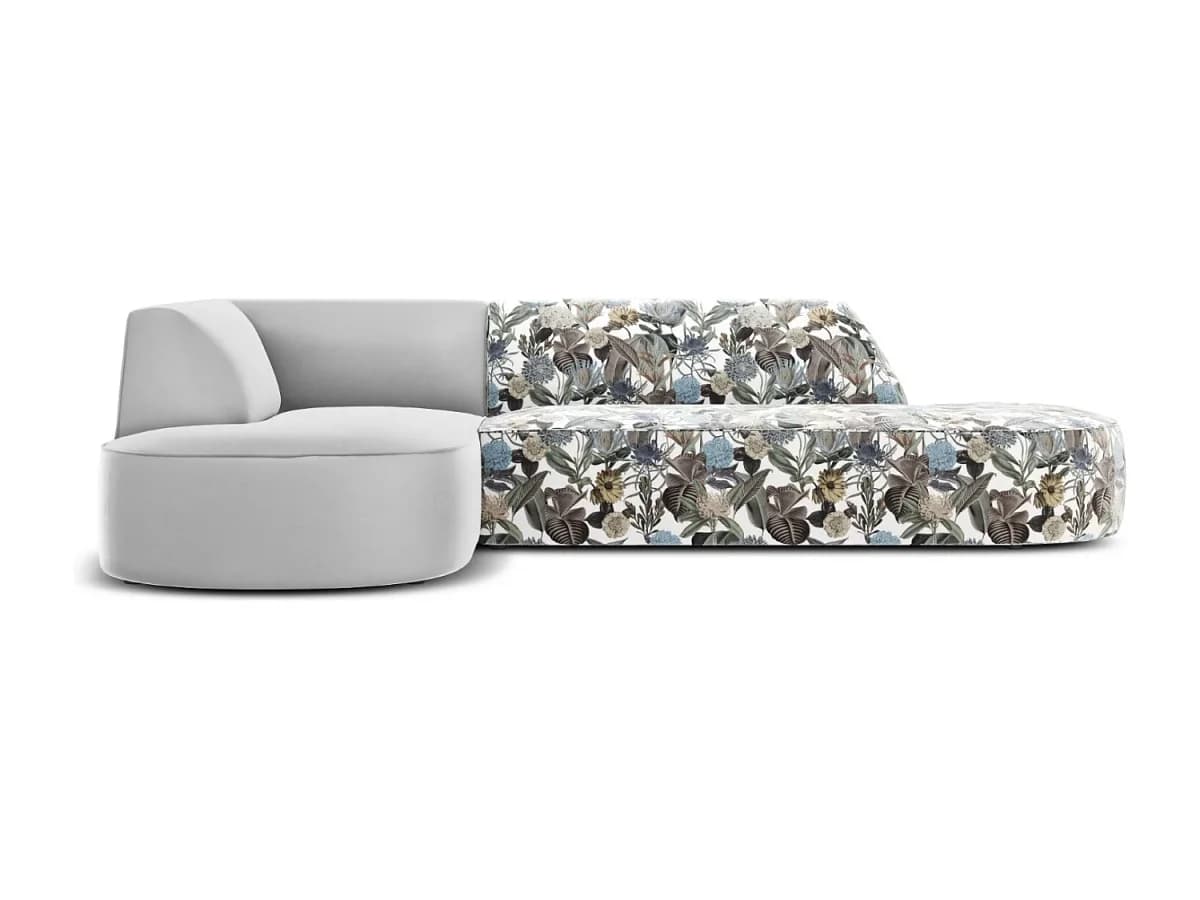 CXL by Christian Lacroix - Sofá de canto esquerdo "Charles" 4 lugares em veludo padrão jardim: azul-claro, cinzento-claro - 273x180x69cm